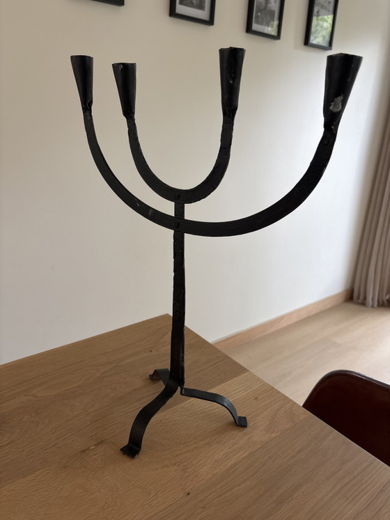 Brutalistische Handgesmeden Kandelaar, 4-Armig| Vintage, Jaren 50/60 – Kandelaars en kaarsen, Cast Iron (photo 5 of 5)