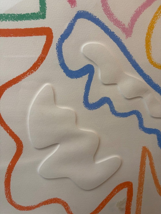 Grabado en relieve abstracto en marco dorado, Láminas artísticas, Papel, Madera, Multicolor (foto 4 de 8)