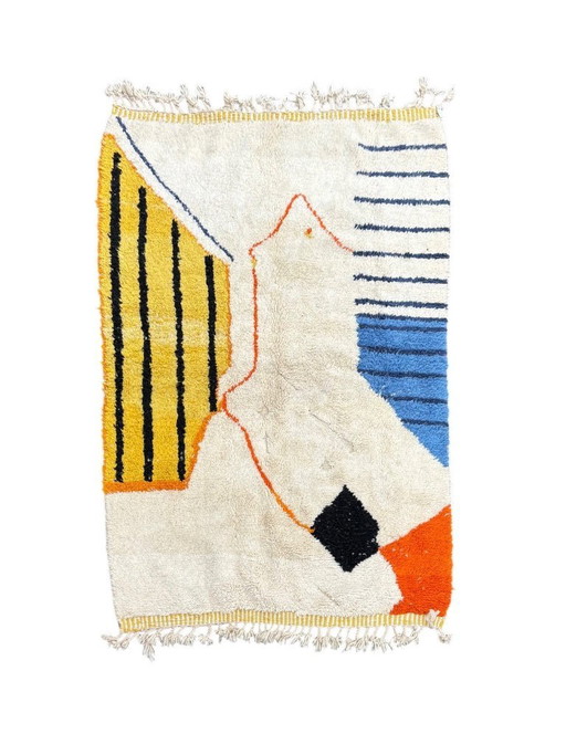 Marokkaans handgemaakt wollen tapijt 160x250 cm – Beni Ourain stijl kleurrijk Berber tapijt