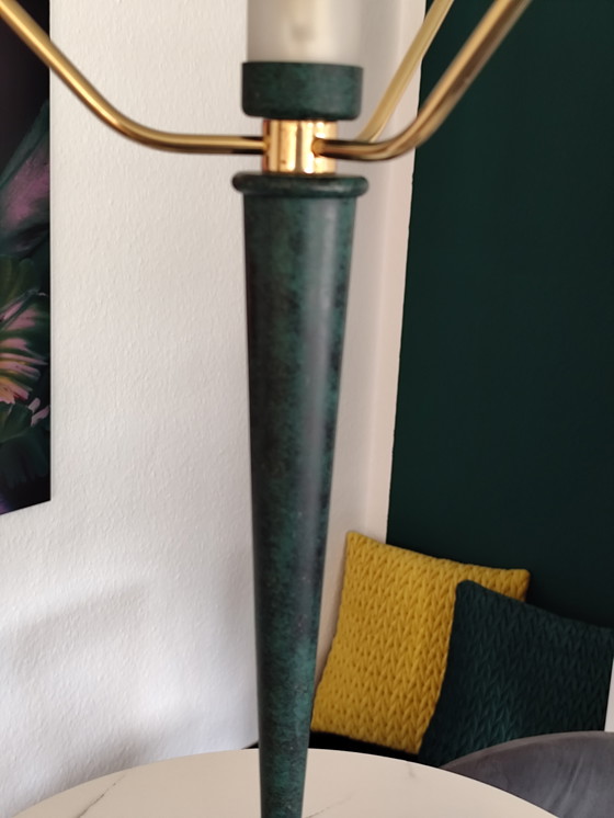 Image 1 of Lámpara de mesa posmoderna "Seta" de Wofi – latón y cristal – década de 1990