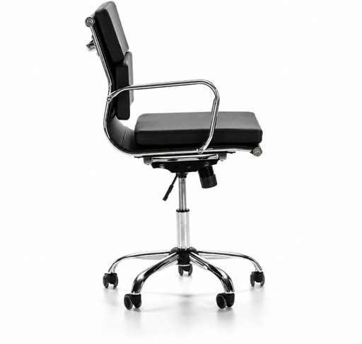 Eames EA217 Softpad Bürostuhl – Schwarzes Leder | Reproduktion – bureaustoelen, polished steel (photo 2 of 4)