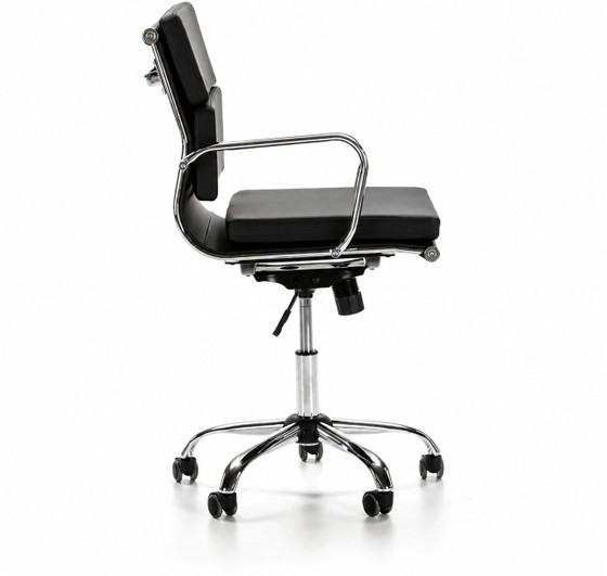Eames EA217 Softpad Bürostuhl – Schwarzes Leder | Reproduktion – Furnicher, Bürostühle, polished steel (photo 2 of 4)