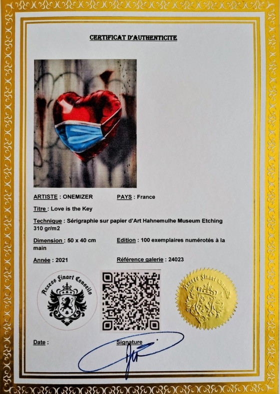 Image 1 of ONEMIZER - El amor es la clave - Litografía enmarcada del artista