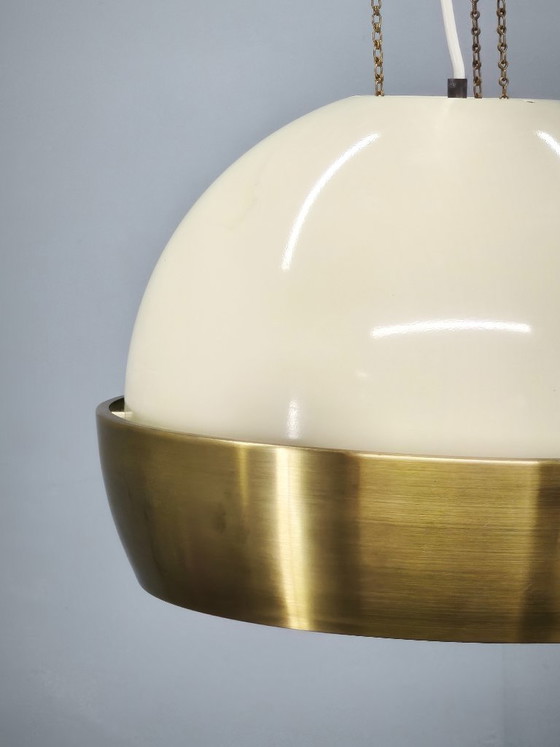 1970s NAPAKO Space Age Brass and Cream Pendant Light, Czechoslovakia – Chandeliers (photo 2 of 11)