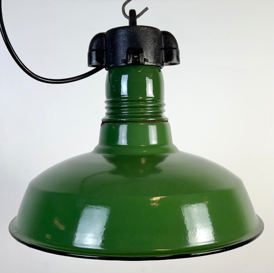 Image 1 of Industrial Green Enamel Factory Pendant Lamp, 1960s