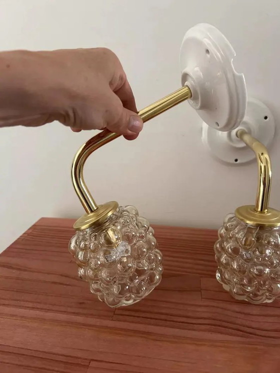 Image 1 of Set Of 2 Bubbled Gold Glass Wall Sconces