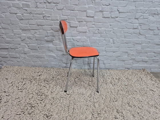 Image 1 of Set di 3 sedie da cucina di design vintage di Brabantia, in formica striata arancione, Paesi Bassi, anni '60