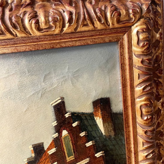 Image 1 of Nederlands straatbeeld olieverfschilderij gesigneerd Nijland