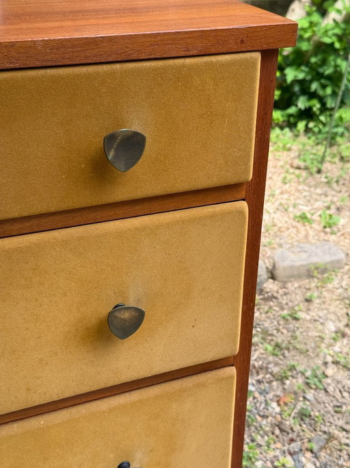 Enfilade commode coiffeuse Roger Landault années 50/60 suédine jaune
