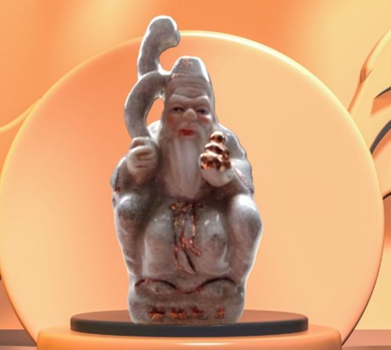 Image 1 of Chinoiserie-Crackle-Glaze-Shouxing aus der Mitte des 20. Jahrhunderts – Gott der Langlebigkeit (11 cm)