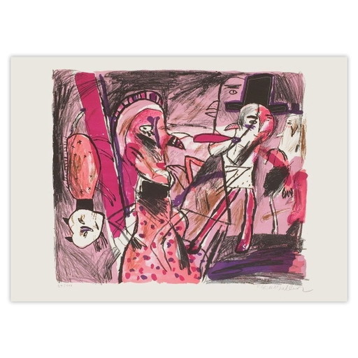 Jacques Flechemuller, signierte Lithografie „Rotes Gesicht“, 1970 – lithos zeefdrukken, Paper