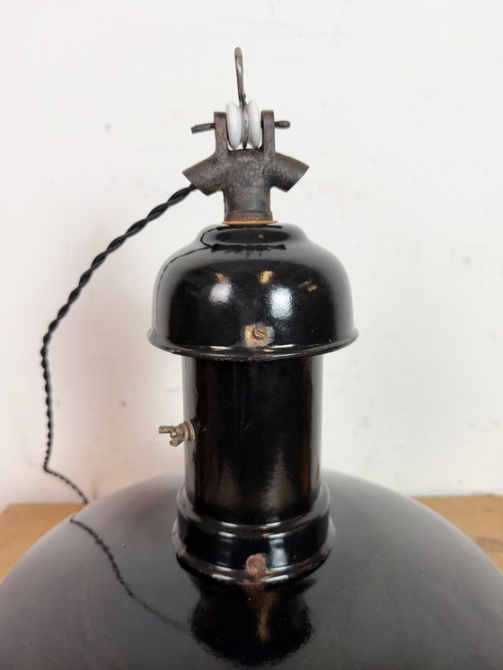 Image 1 of Industrial Black Enamel Bauhaus Pendant Lamp, 1930s