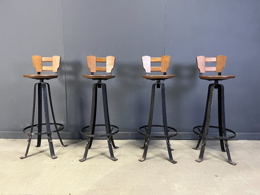 Vintage brutalist bar stools set of 4 - 1970s