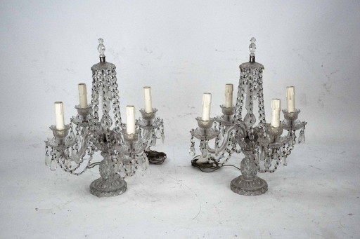 Maria Theresa Crystal Candelabra Table Lamps. Set of two. Italy 1940s