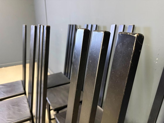 Vintage Postmodern Dining Chairs Set of 8, 1980s – Leather, Metal (photo 7 of 8)