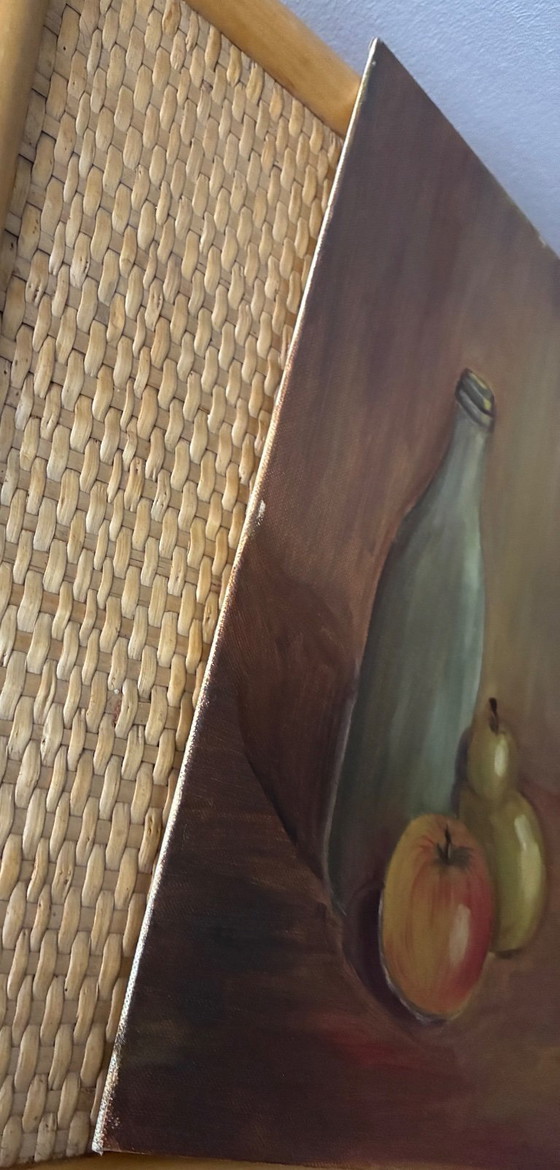 Image 1 of Antique still life painting, oil on cardboard and canvas