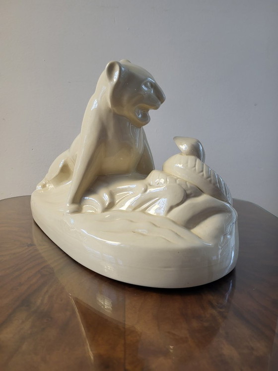 Charles Catteau Boch Frères Art Deco Panter & Slang Keramiek Ca.1930 – Decoratieve objecten, Porcelain (photo 4 of 11)