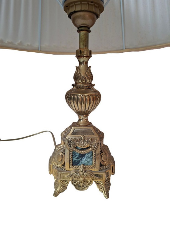 Image 1 of Vintage Neoclassical Style Table Lamp in Brass and Green Marble from the 1950s
