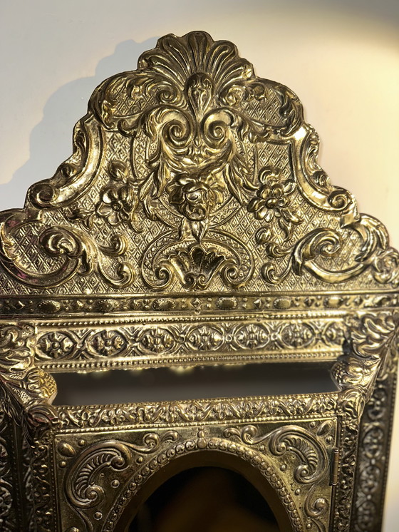 Image 1 of Old Dutch interior, beautiful antique mirror with key cabinet.