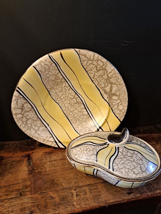 Set 2x Midcentury Ceramic Germany Decorative Plate + Bowl with Lid