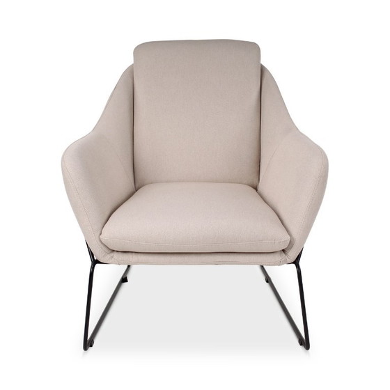 Fauteuil lounge avec cadre métallique et revêtement en tissu, Castle Line, Textile, Beige, Modern (photo 6 sur 6)