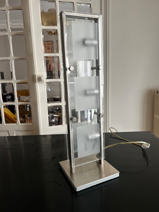 Lampe En Métal Chromé Et Verre 1990 – tafellampen, Metal