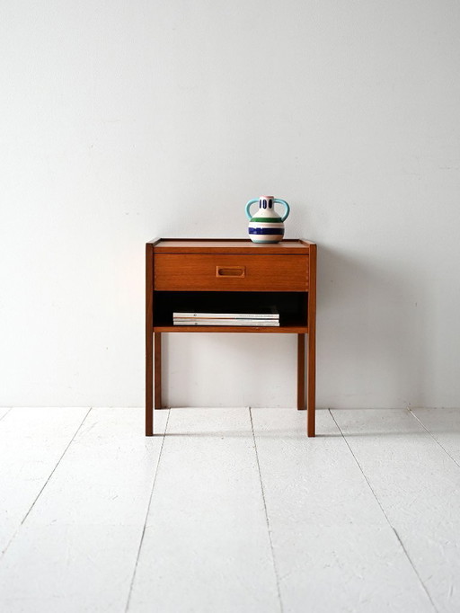 Vintage Scandinavian Teak Nightstand with Geometric Contrast
