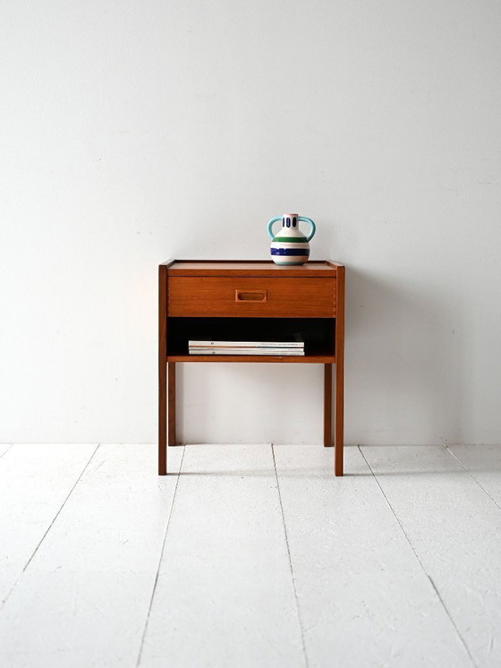 Image 1 of Vintage Scandinavian Teak Nightstand with Geometric Contrast