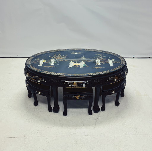 Chinese Coffee Table With 6 Matching Stools