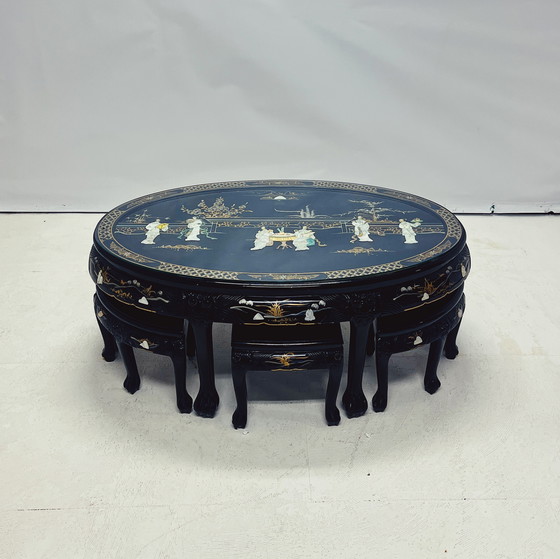 Image 1 of Chinese Coffee Table With 6 Matching Stools