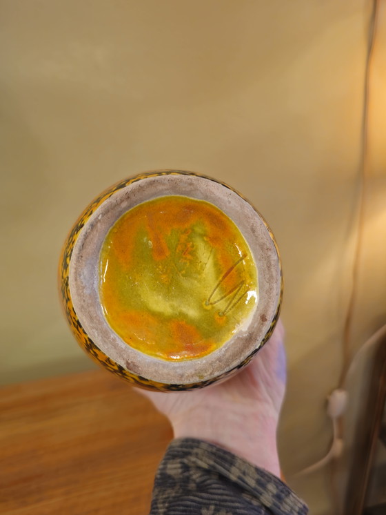 Image 1 of Vintage Orange Green Ceramic Vase Small Vase Germany