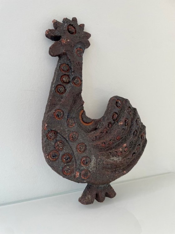 Image 1 of Zeldzame brutalistische wandsculptuur haan van keramiek