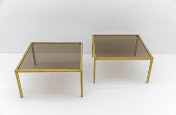 Image 1 of Brass and Smoked Glass Coffee Tables, 1970s, Set of 2
