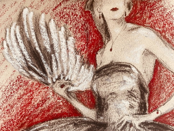 Image 1 of Charcoal and pastel painting, portrait of a woman, "Purple Evening"