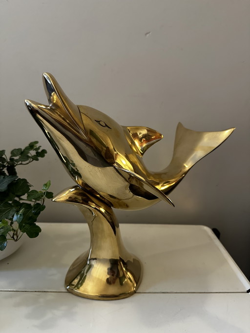 Großes Messingmodell eines Delfins aus der Mitte des Jahrhunderts