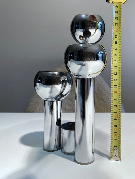 Image 1 of Vintage chrome candlestick in Space Age style