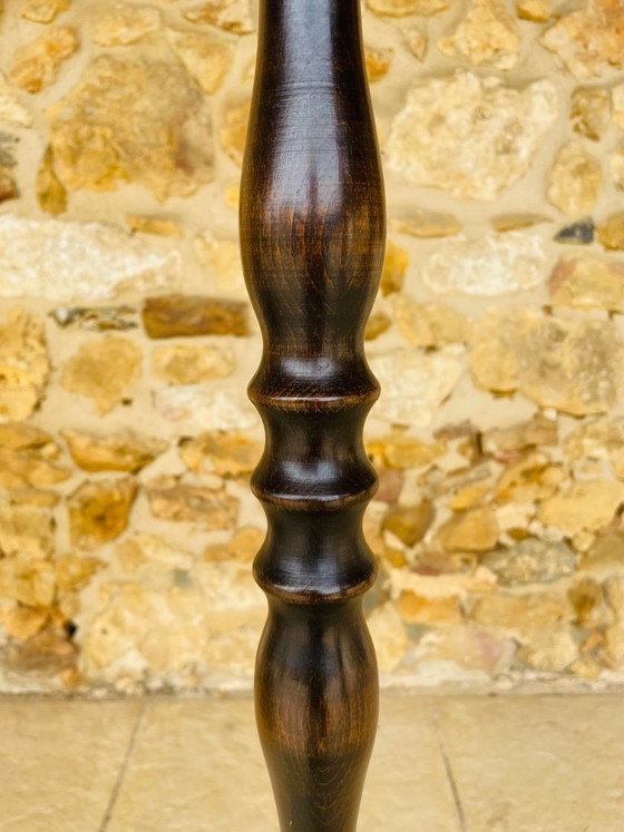 Image 1 of Mid-Century, Turned Wood, Bamboo Rattan Floor Lamp Circa 1950s