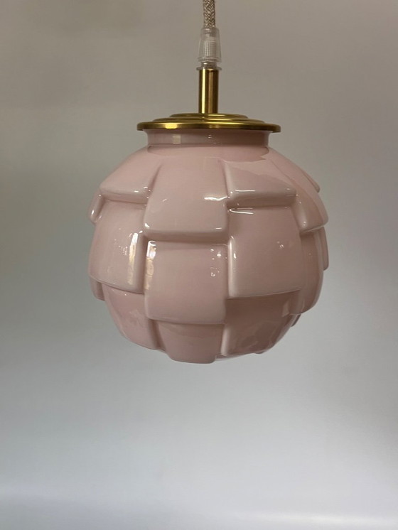 Image 1 of Vintage pink art deco ceiling lamp Artichoke pendant lamp