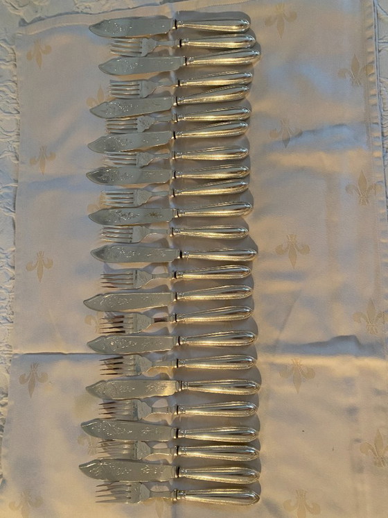 Image 1 of Ensemble de 12 couverts à poisson Biedermeier