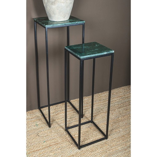 Ensemble de deux piédestaux carrés - tables d'appoint avec plateau en marbre vert