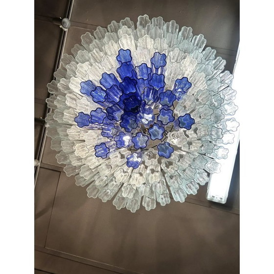 Image 1 of Luxe, grote, transparante en blauwe Murano glazen Tronchi statement kroonluchter