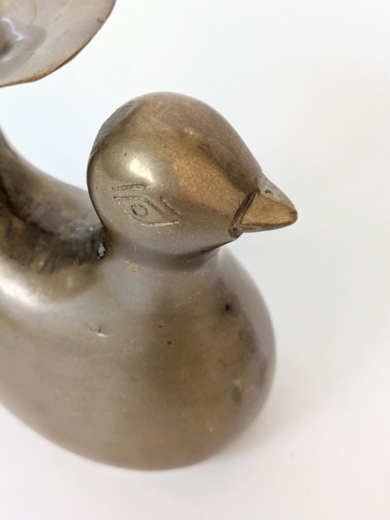Image 1 of 1960s Midcentury Style Brass Bird Candleholder or Bud Vase, Modern Rustic Accent