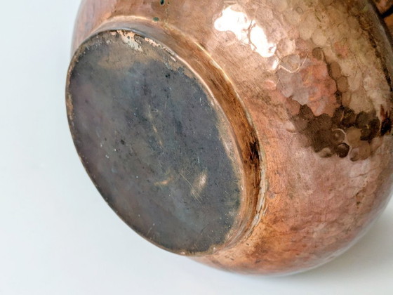 Image 1 of Midcentury Italian Planter | Hand-Hammered Copper with Scalloped Rim and Cord Detail