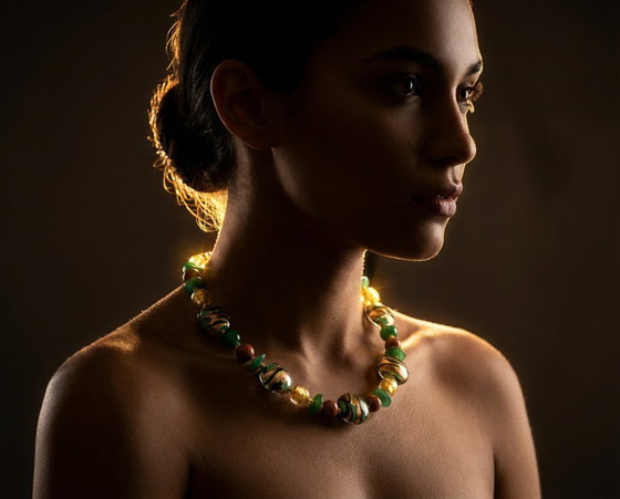 Image 1 of Collana artigianale in Vetro di Murano – lavorazione al lume con foglia oro e avventurina