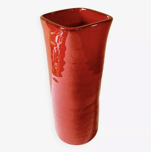 Grand Vase En Céramique Émaillée Rouge