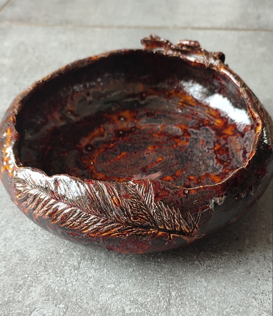 Ciotola in ceramica d'arte smaltata "MichEl 1997", Decorazione erbario – céramique émaillée signée (photo 12 of 14)