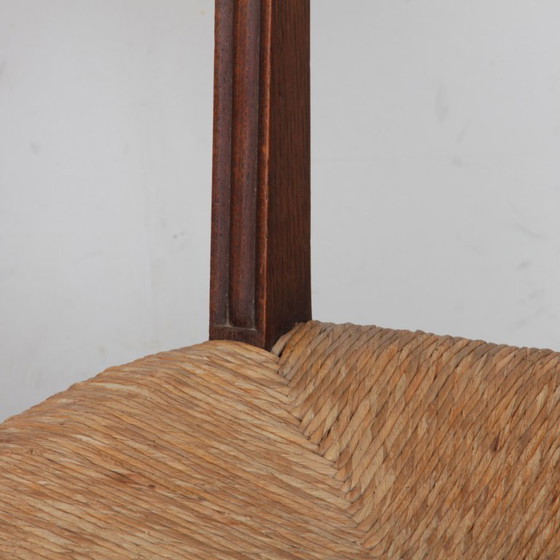 Image 1 of Set of 6 oak straw-seated chairs, French work, 1950