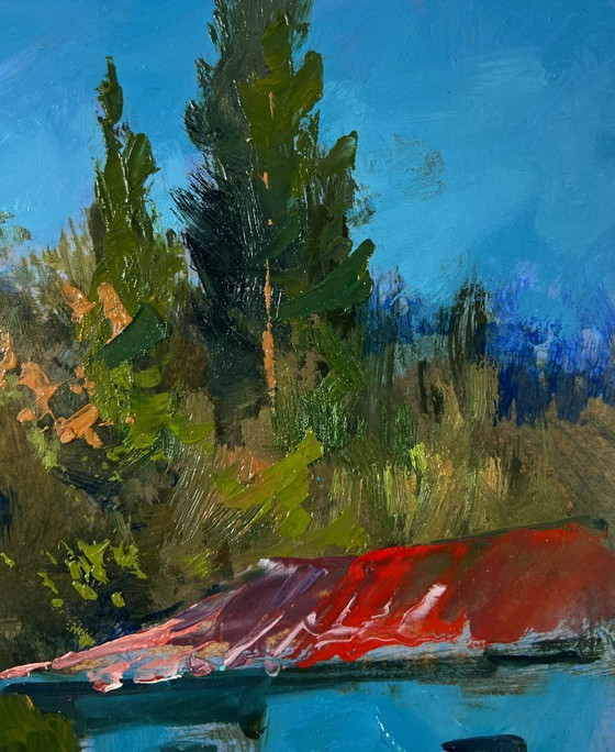 Image 1 of Original Oil Painting Summer Houses Landscape A walk through the city streets