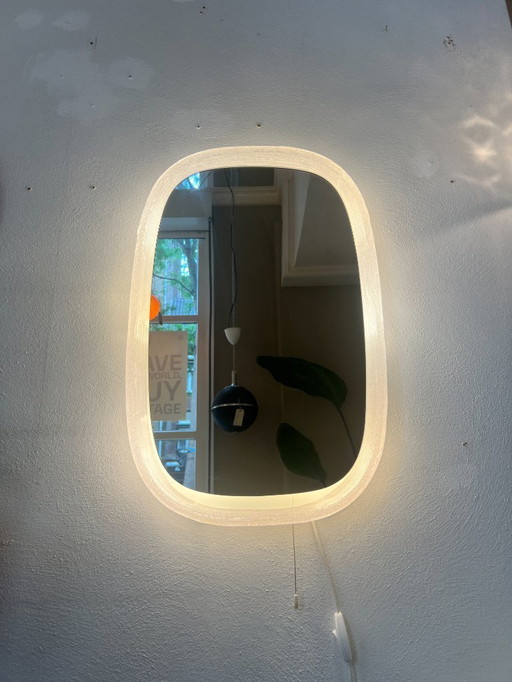 Vintage Mirror With Lighting, Hillebrand, Germany 1970's
