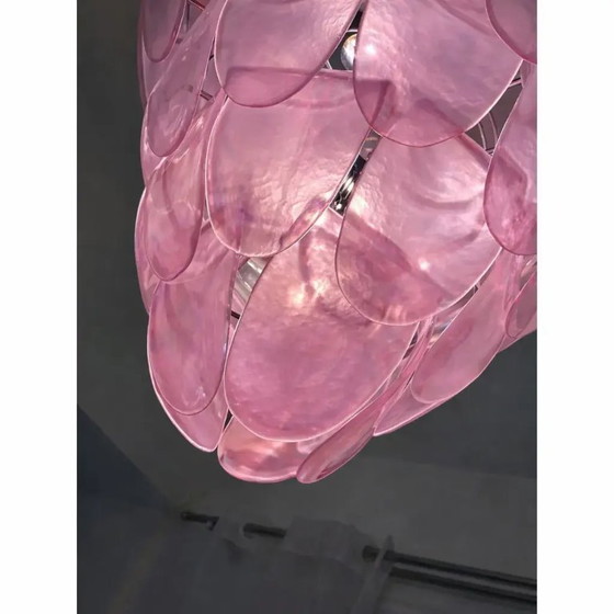 Image 1 of Lampadario moderno italiano "Petali" in vetro di Murano rosa